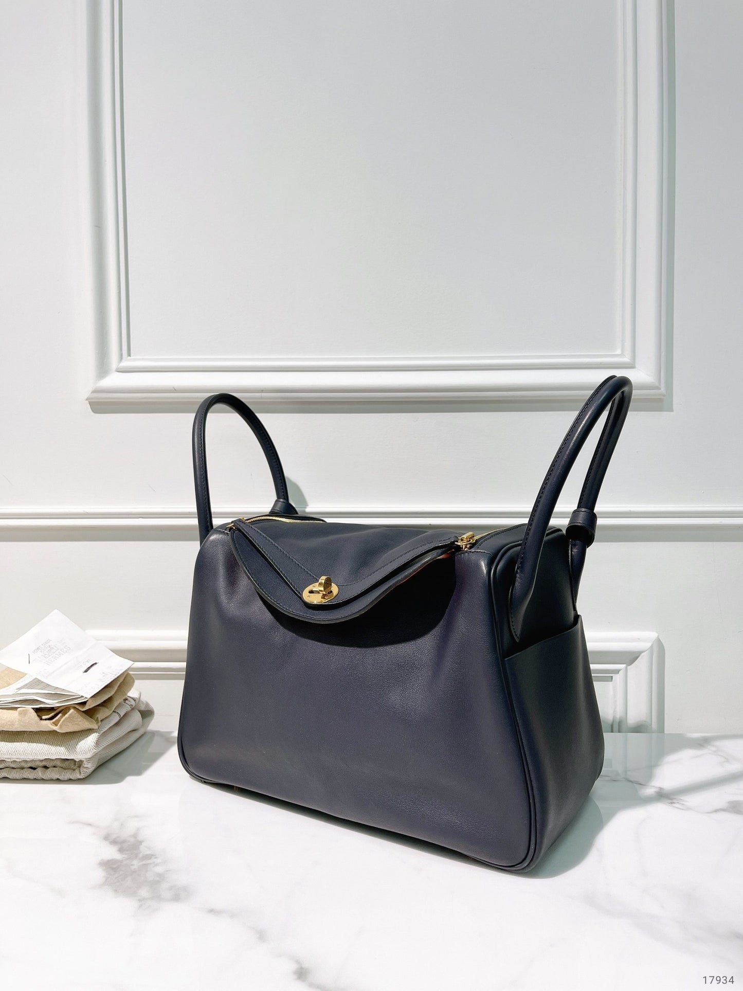 HERMES LINDY 30, Bleu Indigo/Gold