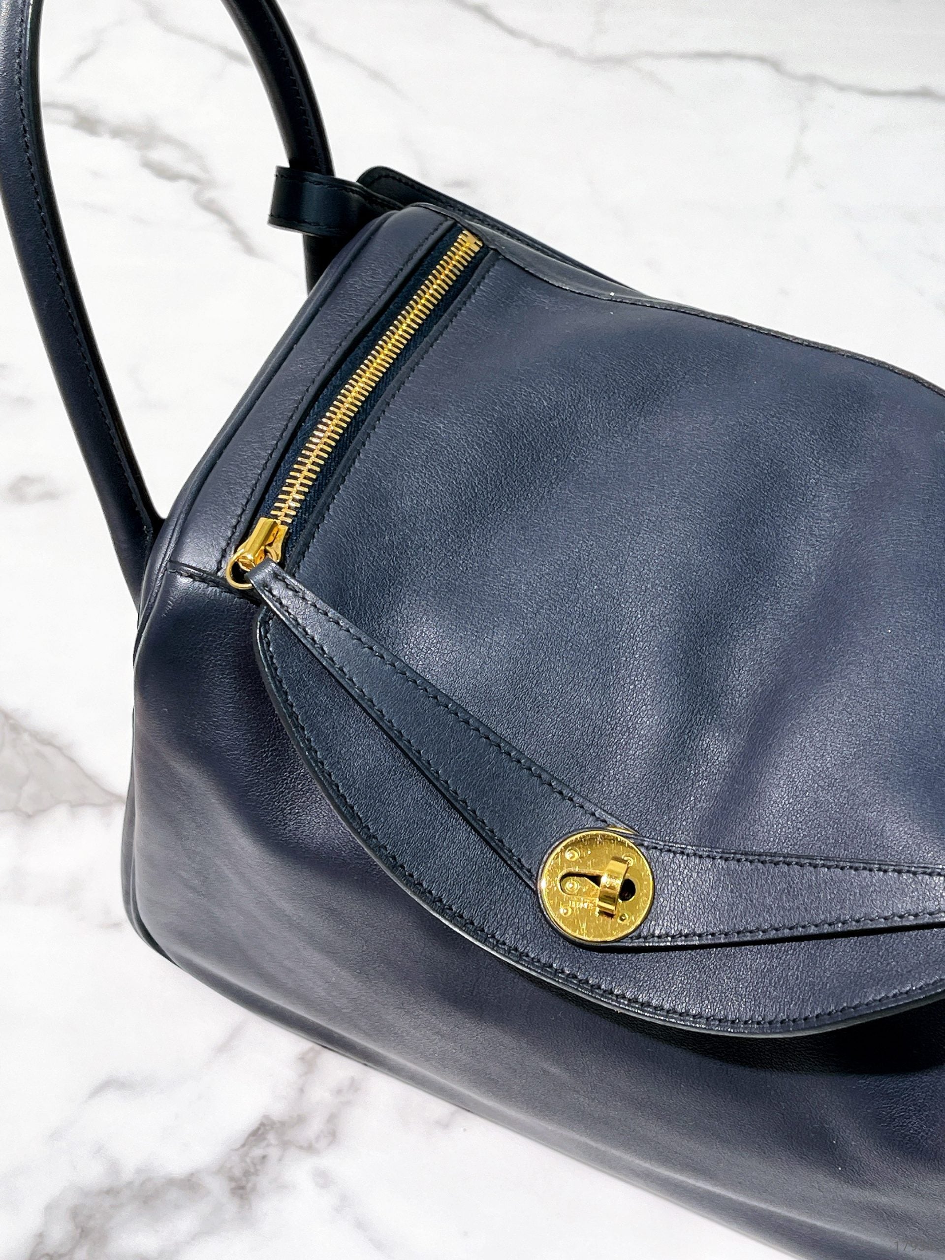 HERMES LINDY 30, Bleu Indigo/Gold