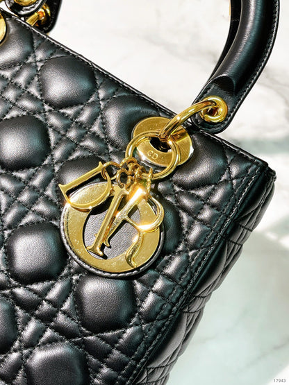 DIOR MEIDUM LADY DIOR BAG, Black/Gold