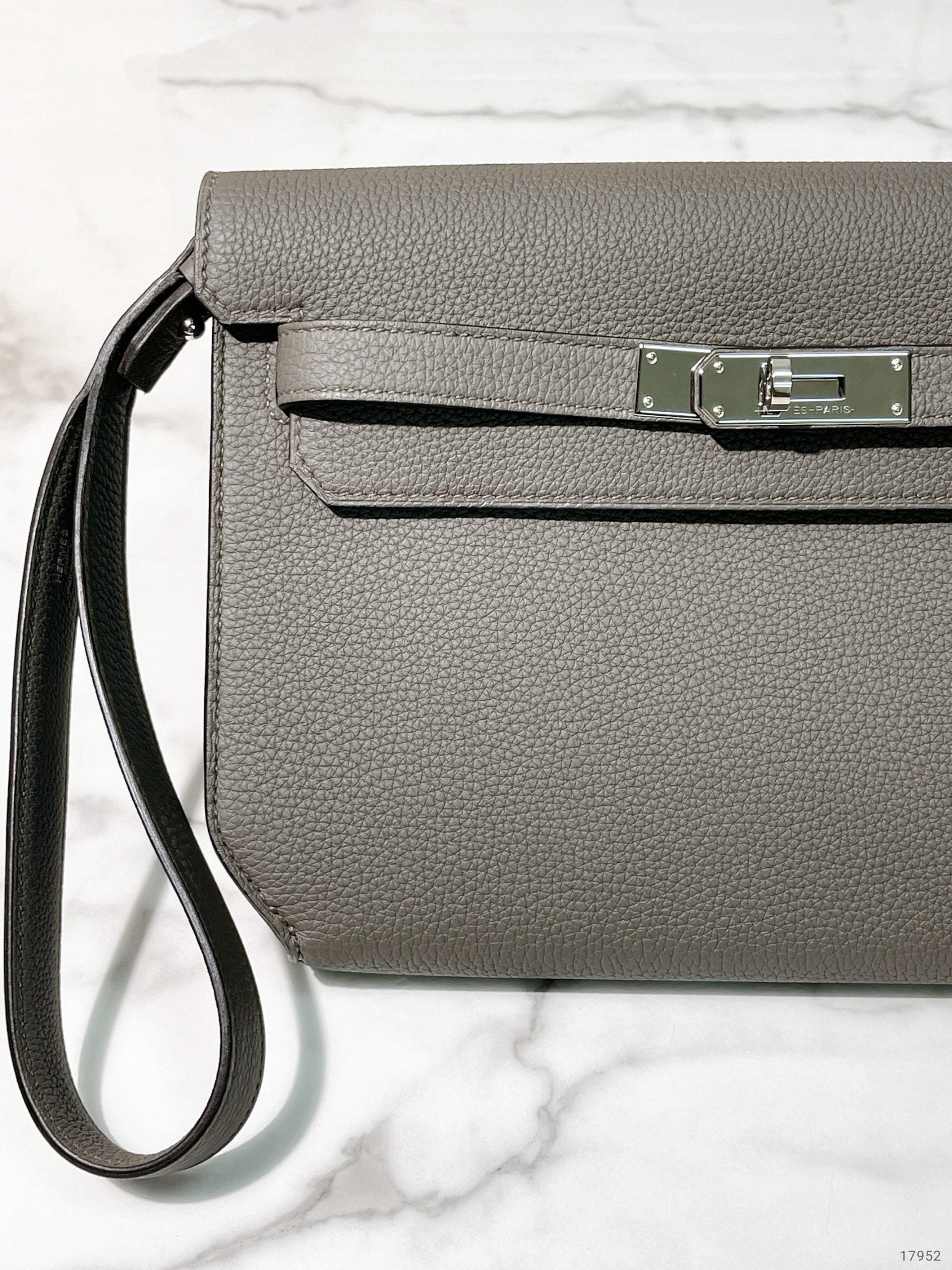 HERMES KELLY DEPECHES 25 POUCH, Gris Etain/Silver