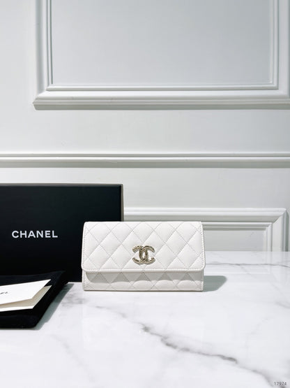 CHANEL 24S LONG WALLET, White/Gold