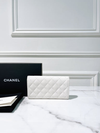 CHANEL 24S LONG WALLET, White/Gold