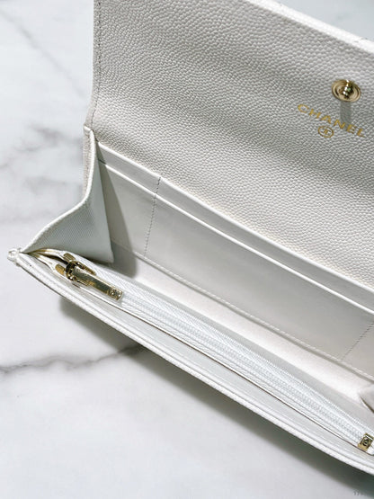 CHANEL 24S LONG WALLET, White/Gold
