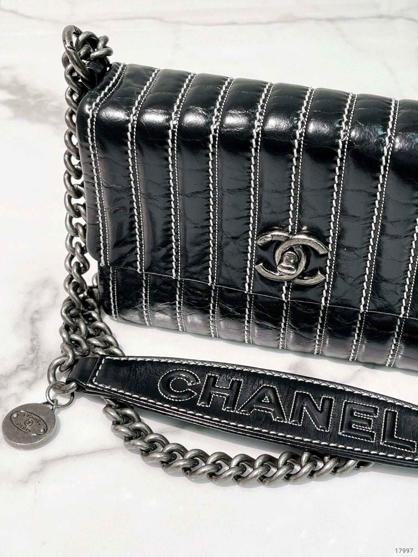 CHANEL SINGLE FLAP BAG, Black/Silver