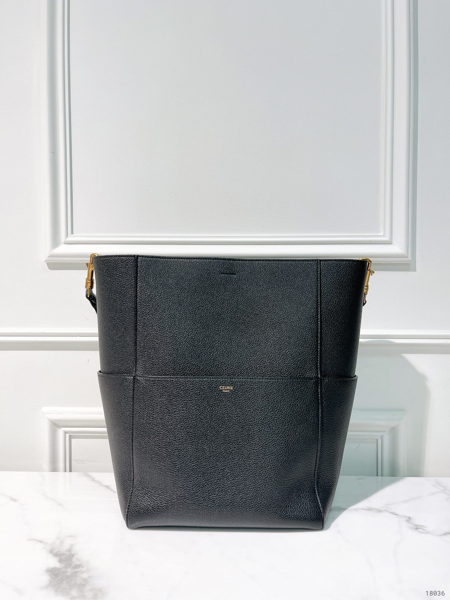 CELINE SANGLE BUCKET BAG, Black/Gold