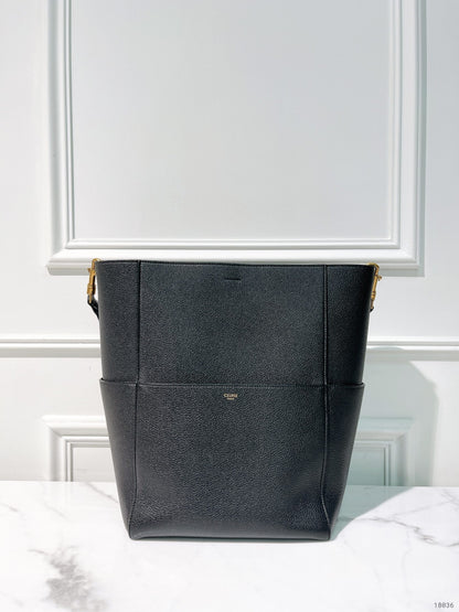 CELINE SANGLE BUCKET BAG, Black/Gold