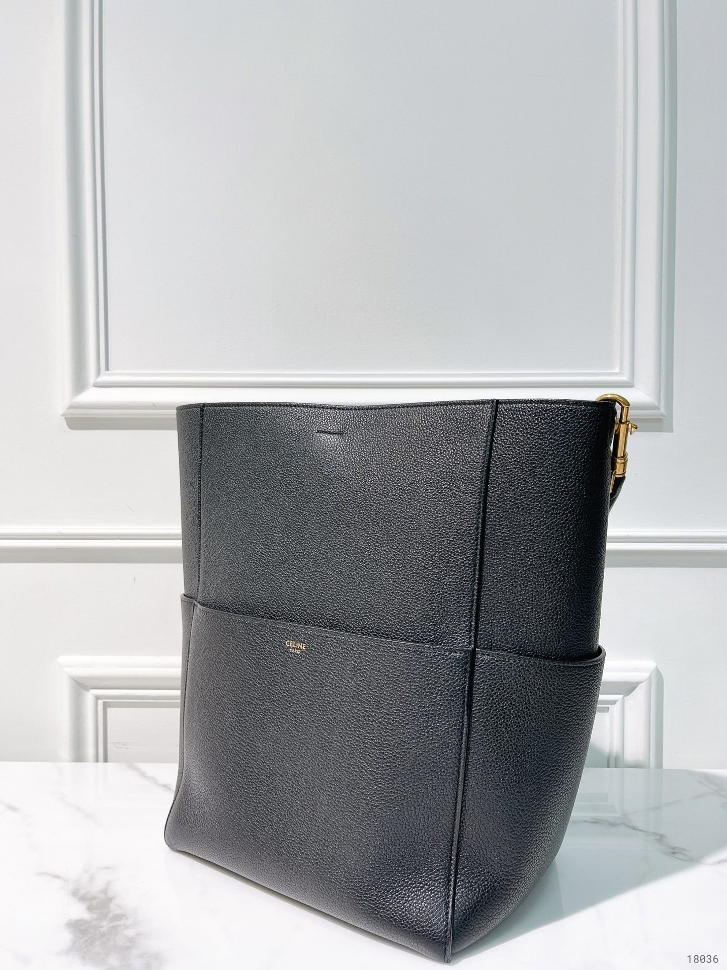 CELINE SANGLE BUCKET BAG, Black/Gold