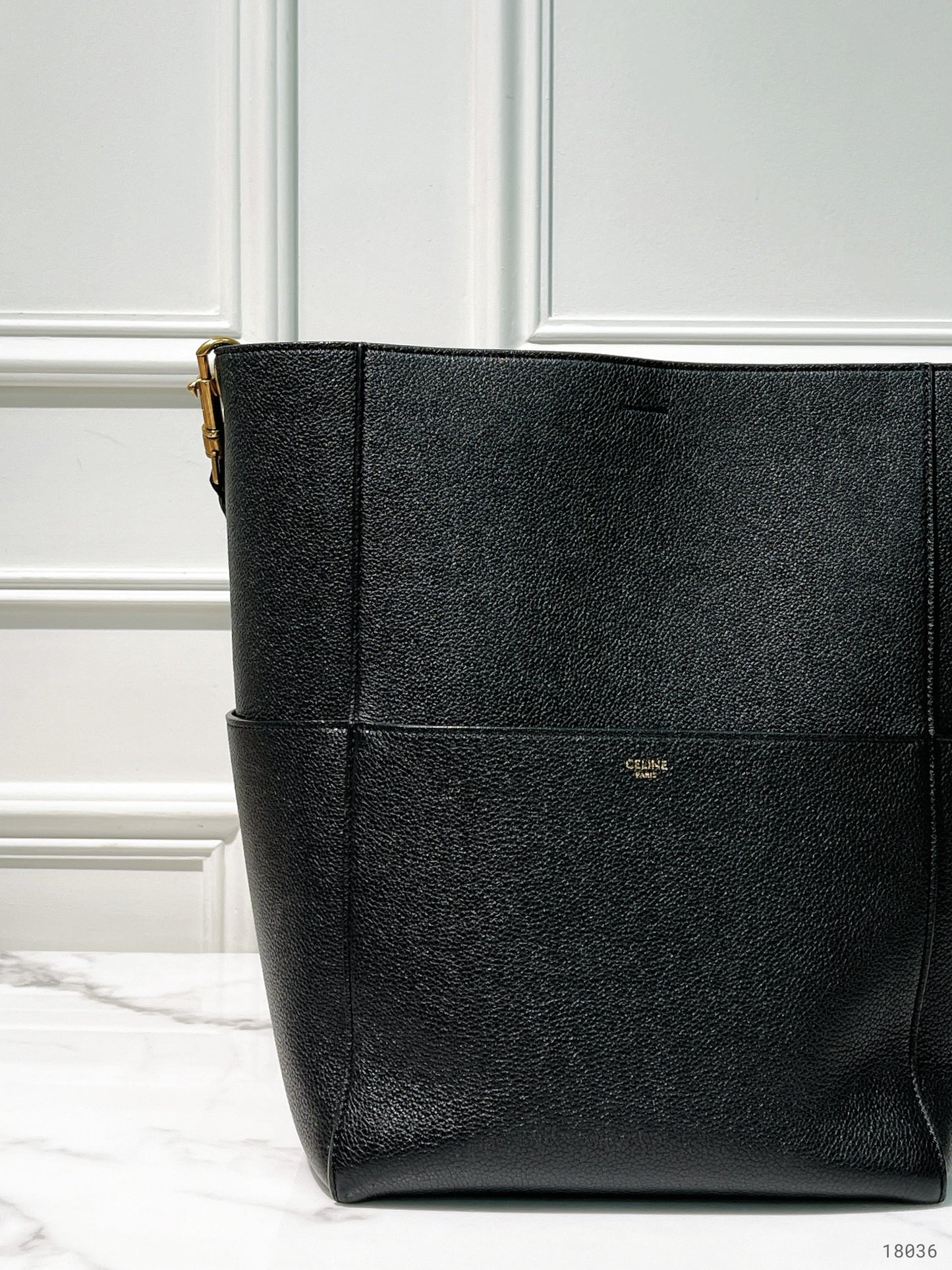 CELINE SANGLE BUCKET BAG, Black/Gold