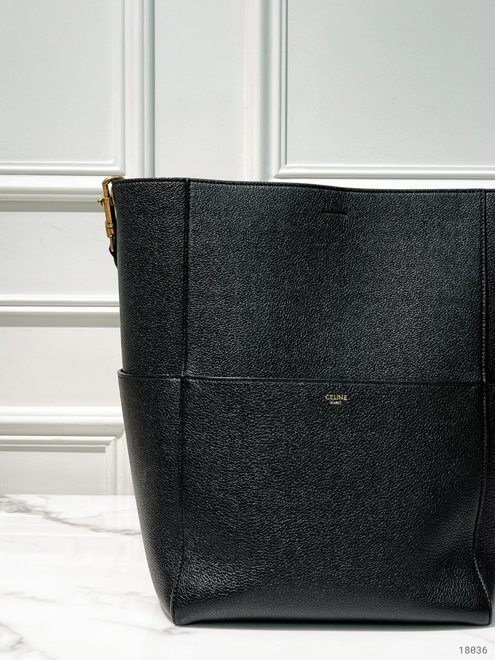 CELINE SANGLE BUCKET BAG, Black/Gold