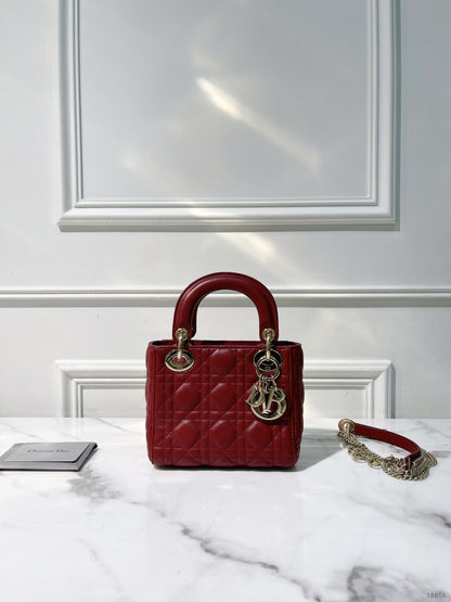DIOR MINI LADY DIOR BAG, Red/Gold