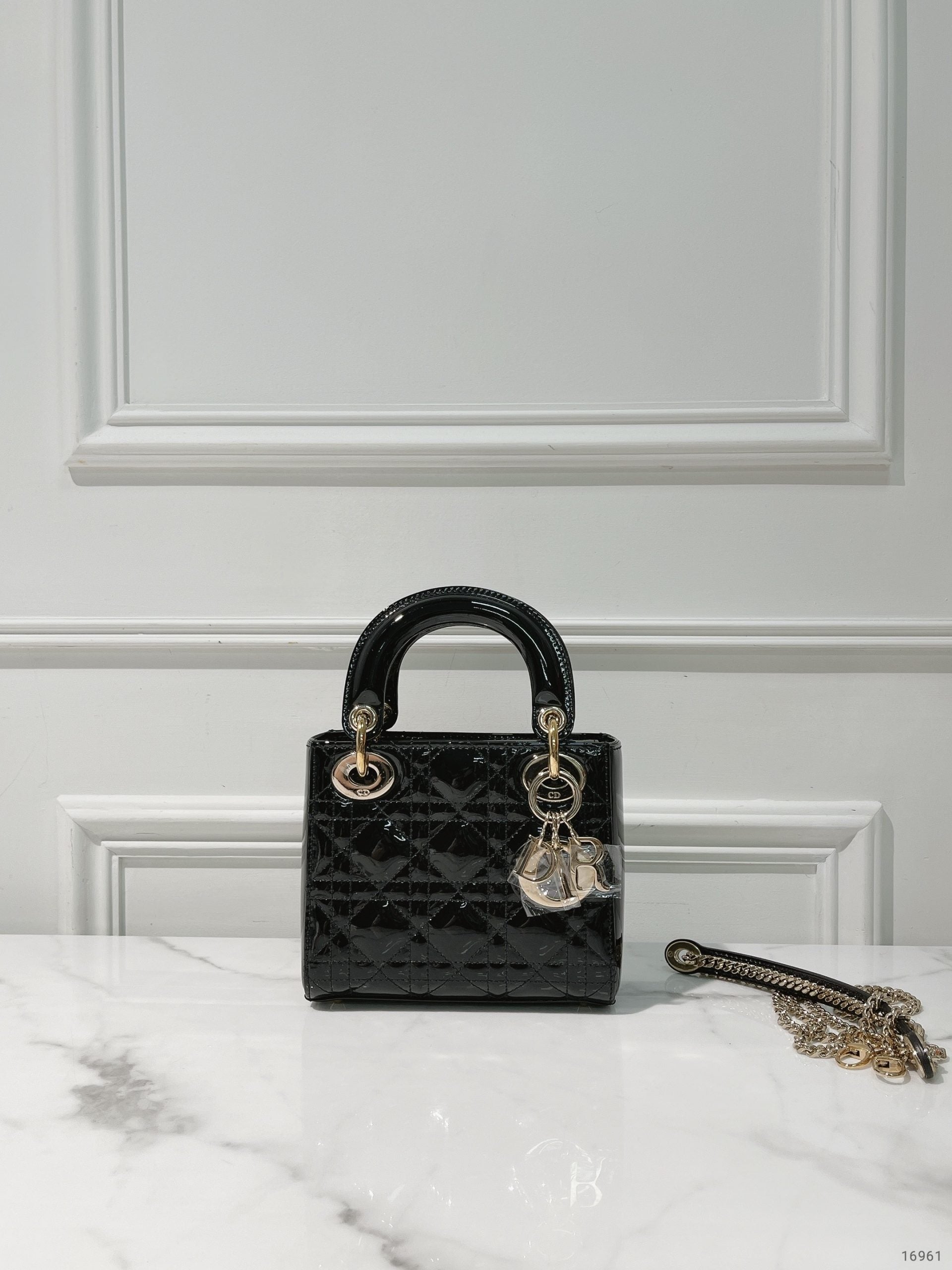DIOR MINI LADY DIOR BAG, Black/Gold