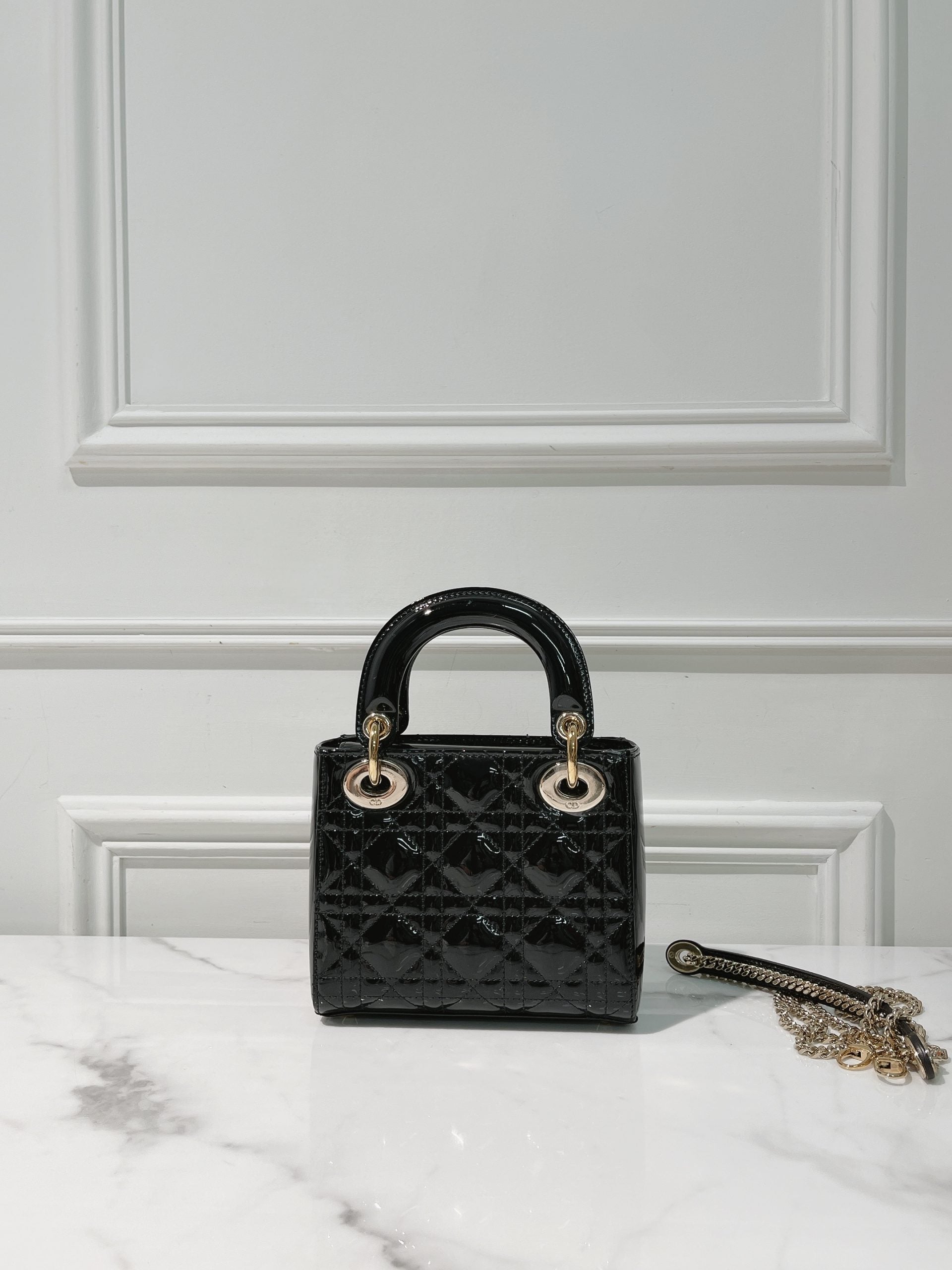 DIOR MINI LADY DIOR BAG, Black/Gold