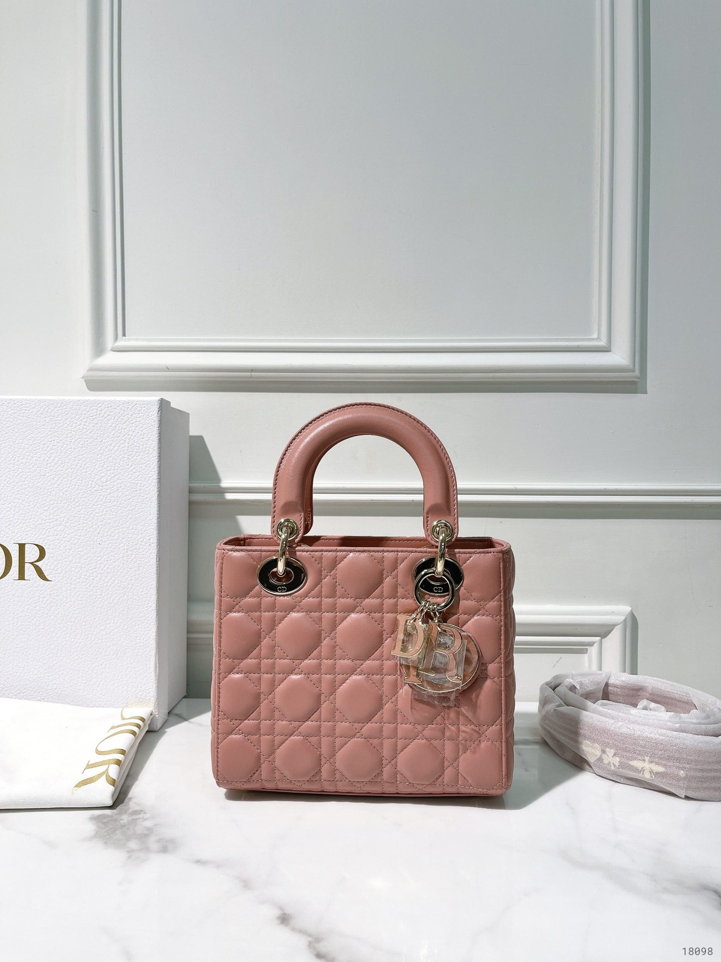 DIOR SMALL LADY DIOR BAG, Pink/Gold