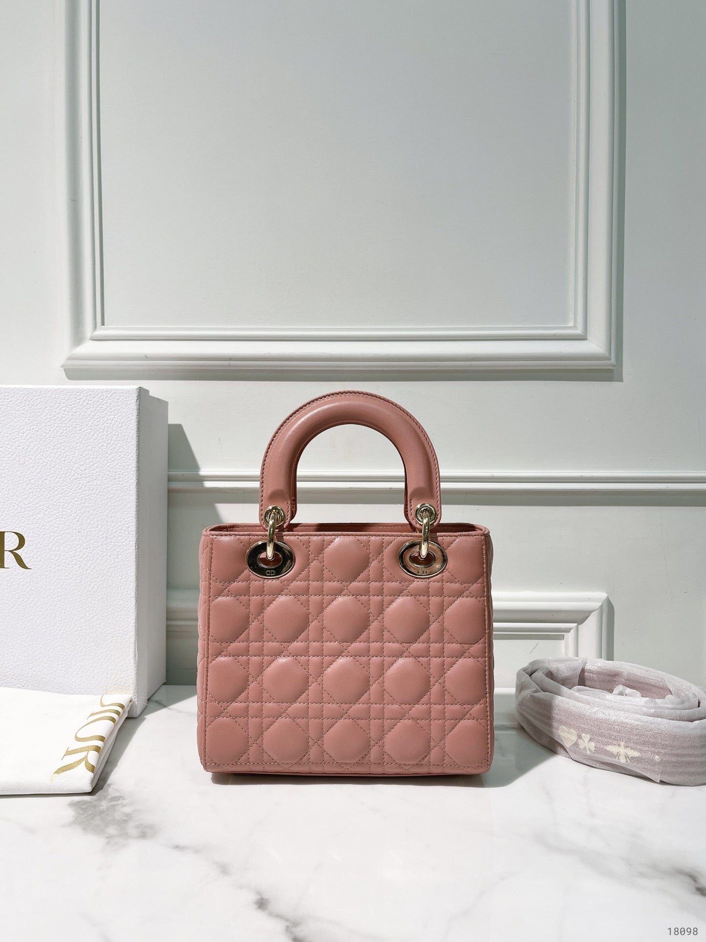 DIOR SMALL LADY DIOR BAG, Pink/Gold