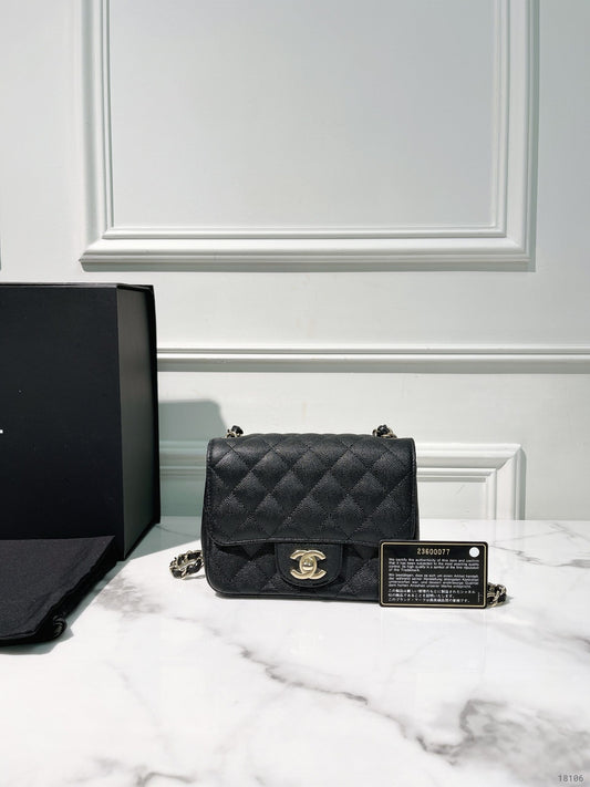 CHANEL CAVIAR MINI SQUARE, Black/Gold