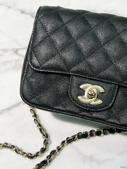 CHANEL CAVIAR MINI SQUARE, Black/Gold