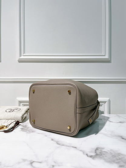 HERMES PICOTIN LOCK 22, Gris Tourterelle/Gold