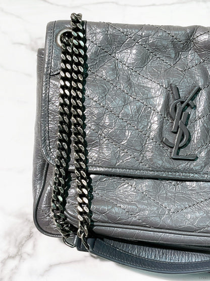 YSL NIKI MEDIUM, Grey/Silver