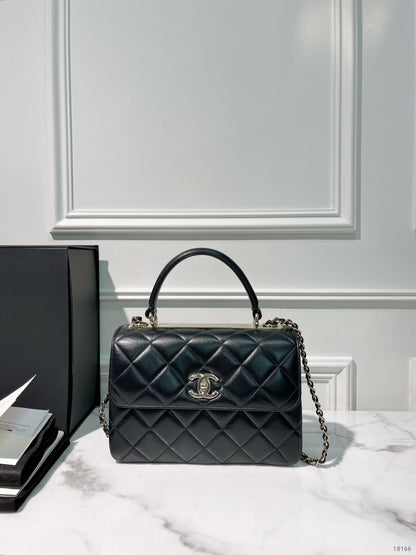 CHANEL SMALL TRENCY CC TOP HANDLE, Black/Gold
