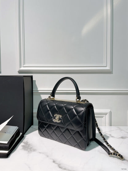 CHANEL SMALL TRENCY CC TOP HANDLE, Black/Gold