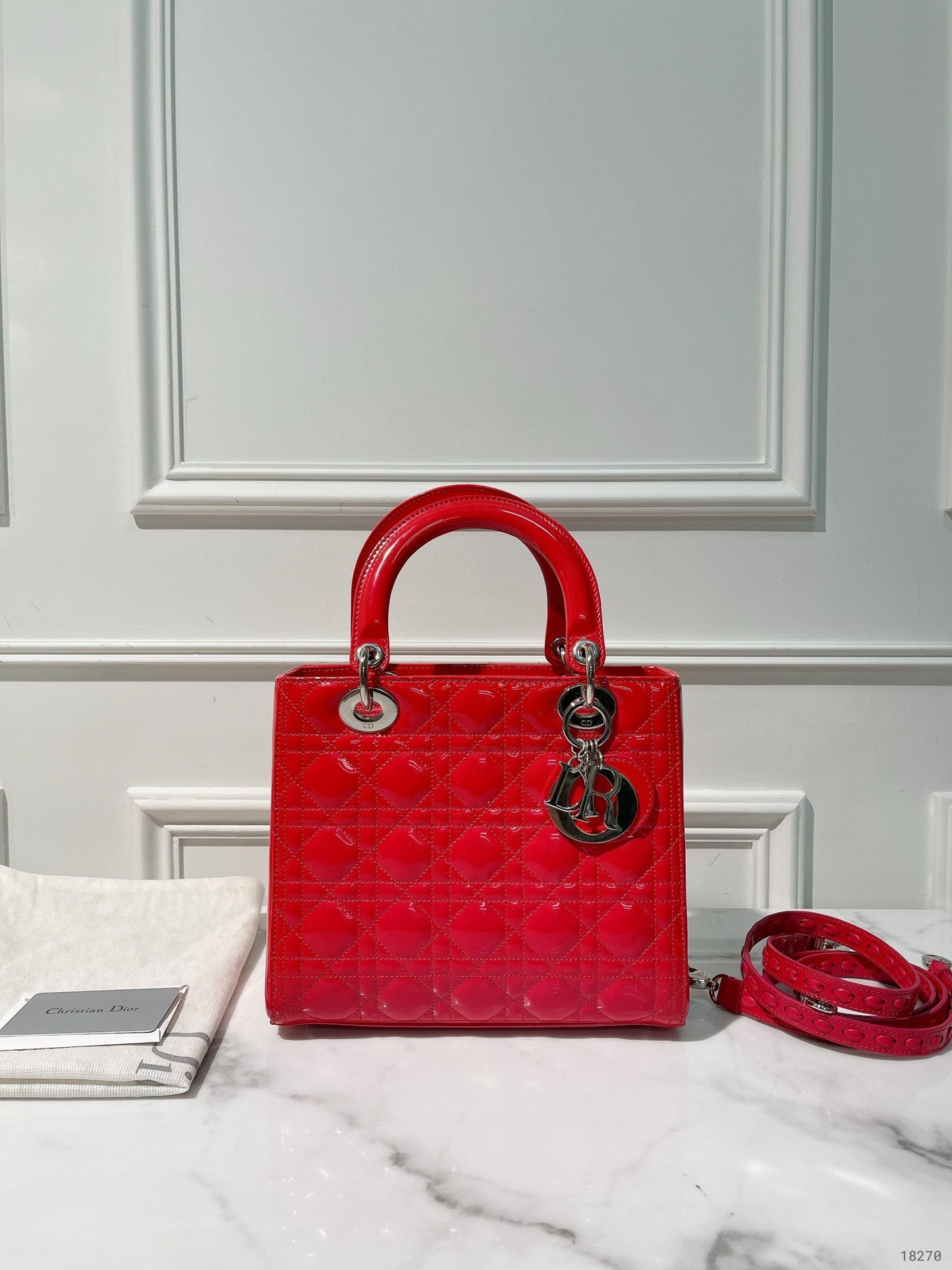 DIOR MEDIUM LADY DIOR, Red/Silver