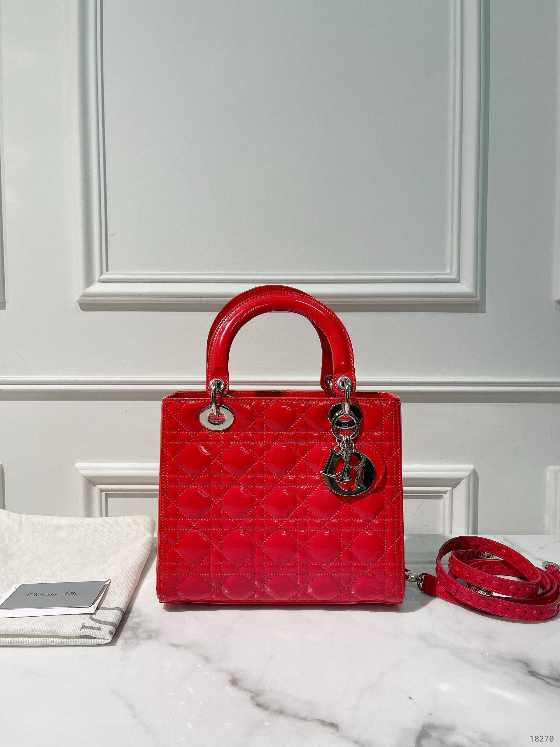 DIOR MEDIUM LADY DIOR, Red/Silver