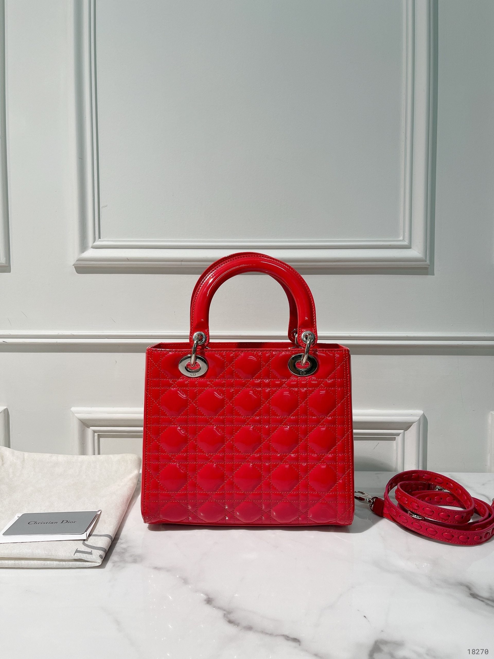 DIOR MEDIUM LADY DIOR, Red/Silver