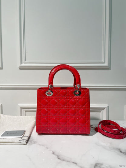 DIOR MEDIUM LADY DIOR, Red/Silver