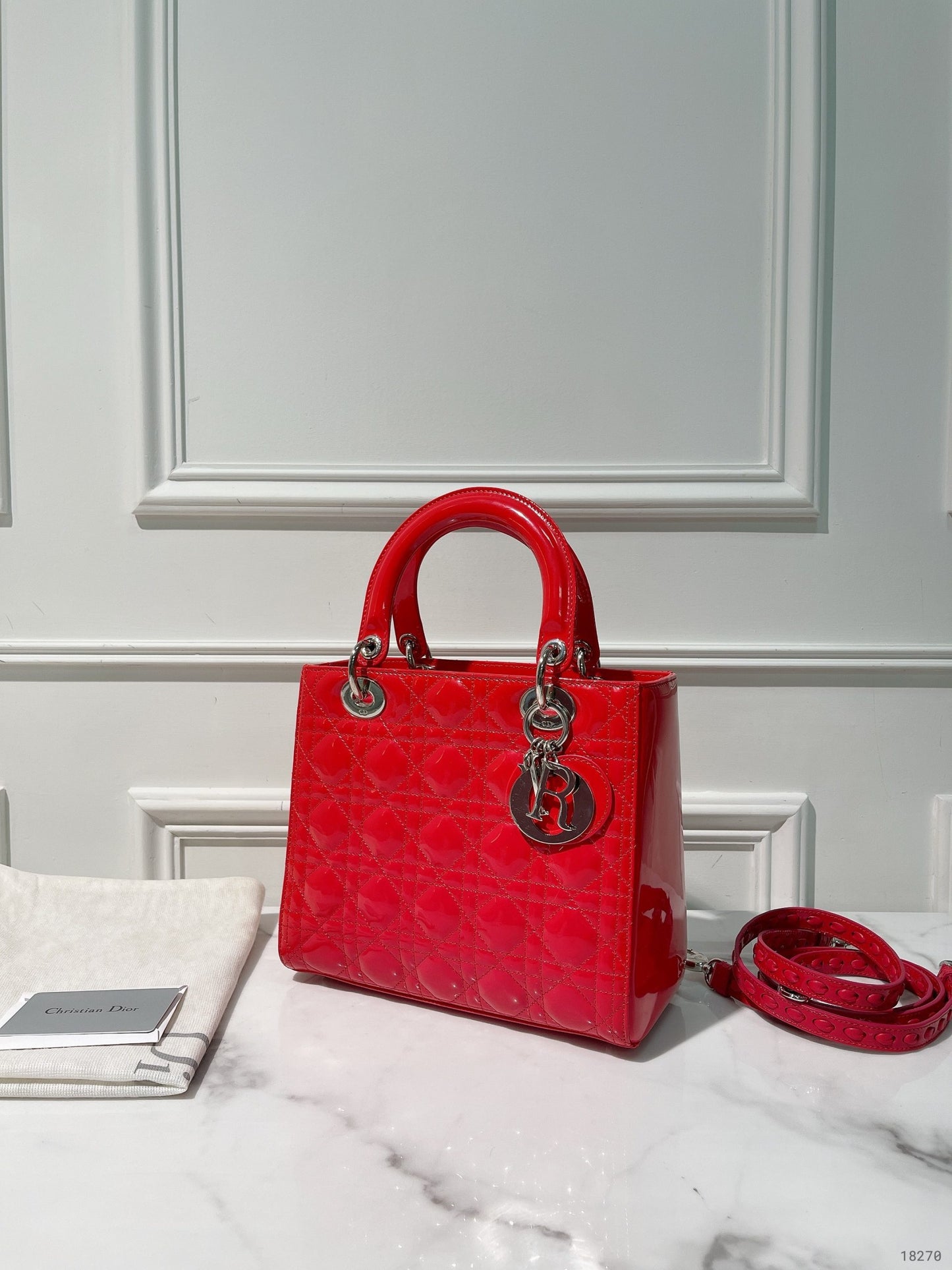 DIOR MEDIUM LADY DIOR, Red/Silver
