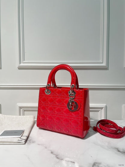 DIOR MEDIUM LADY DIOR, Red/Silver