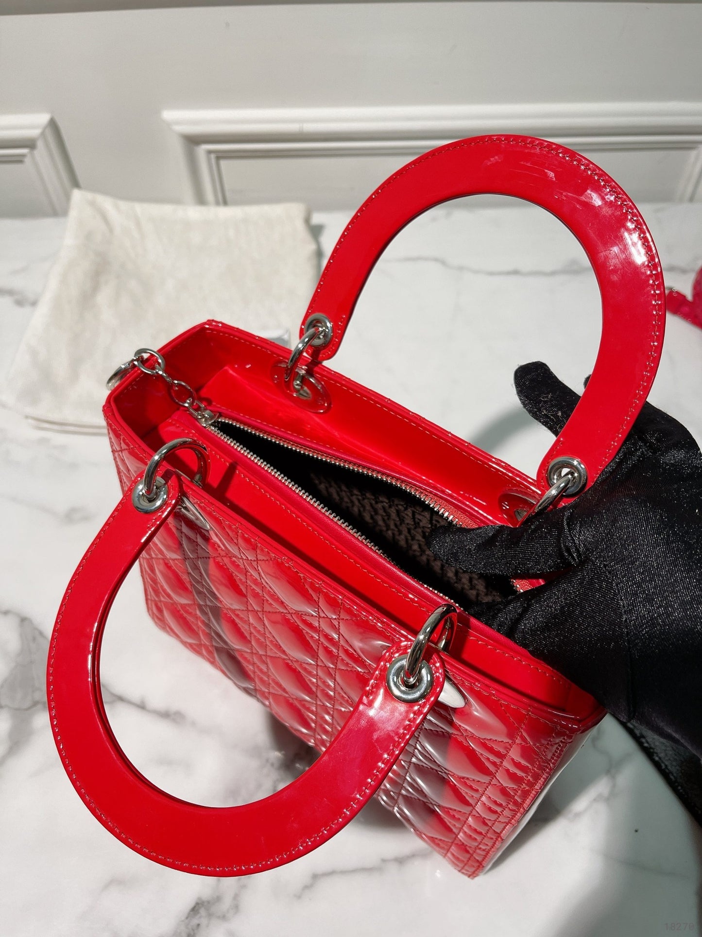 DIOR MEDIUM LADY DIOR, Red/Silver