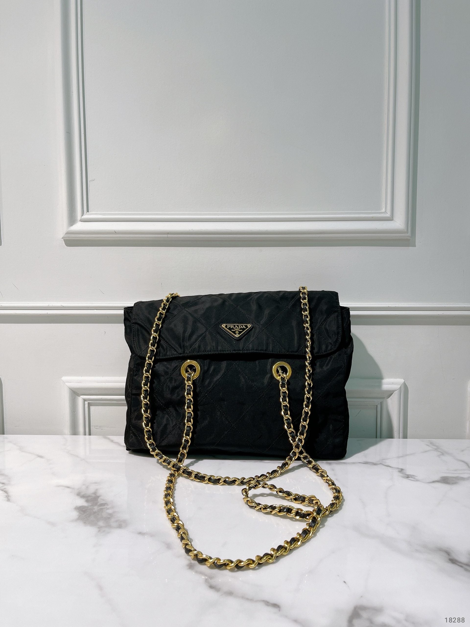 PRADA VINTAGE SHOULDER BAG, Black/Gold