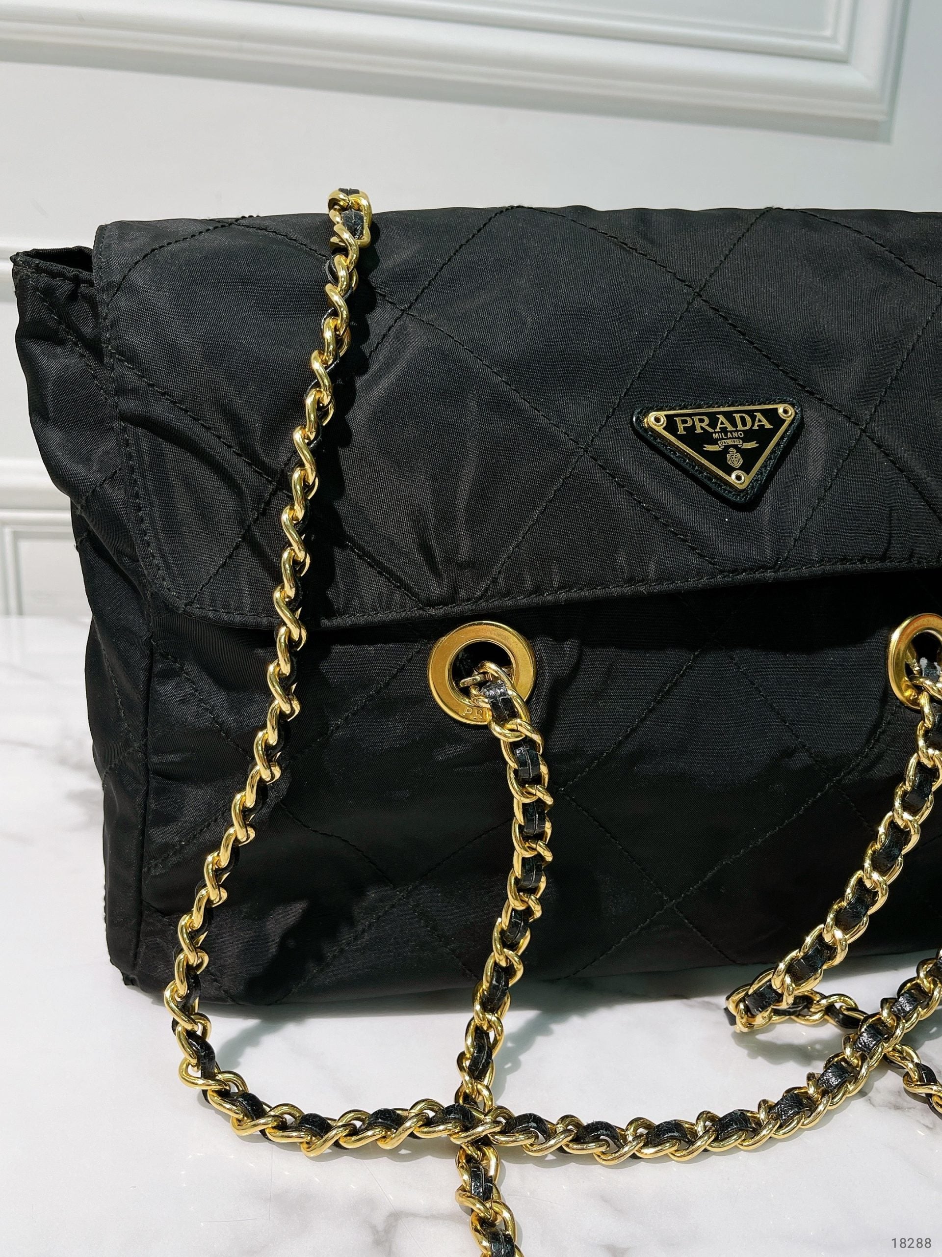 PRADA VINTAGE SHOULDER BAG, Black/Gold