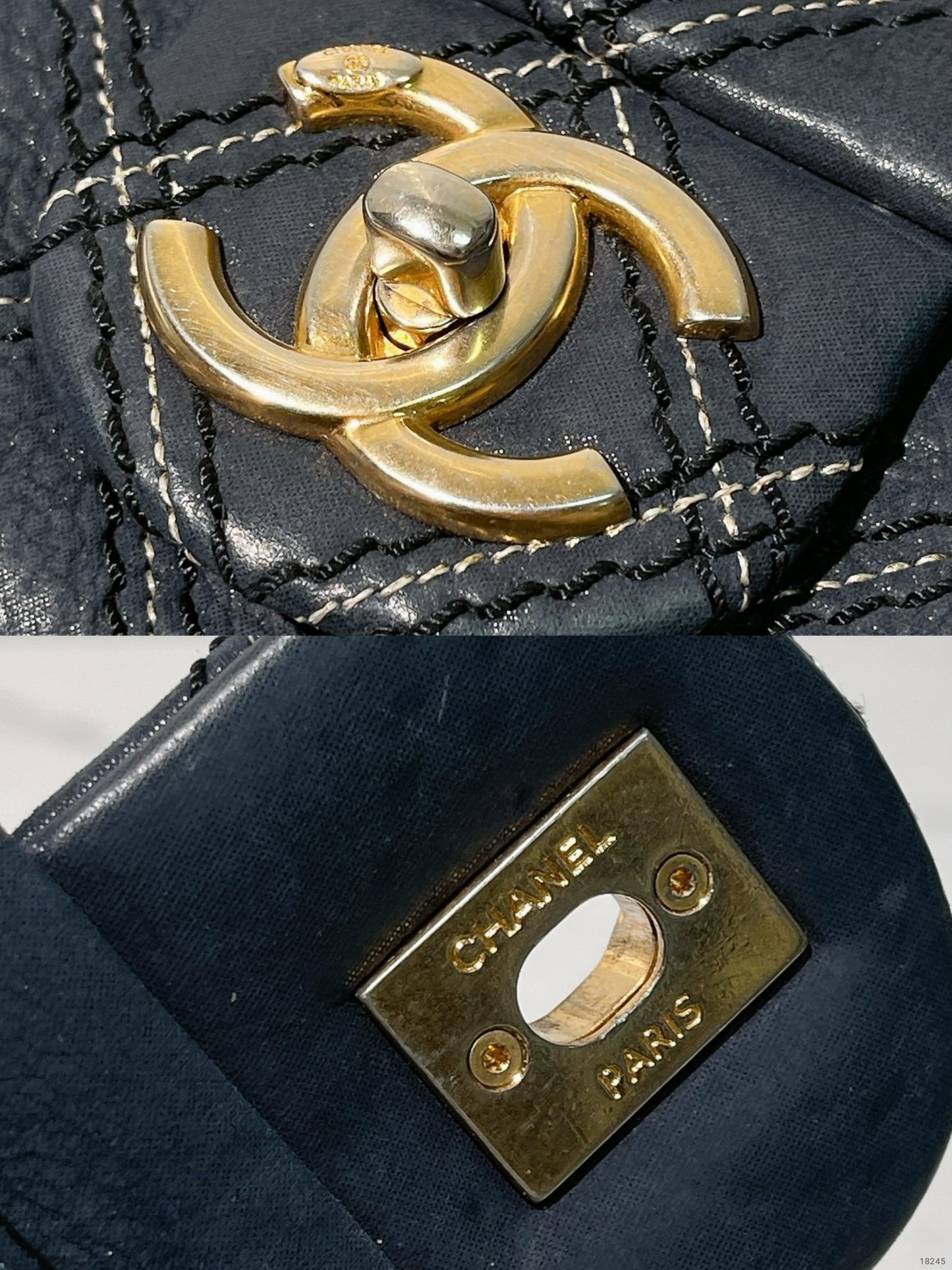 CHANEL VINTAGE FLAP, Navy/Gold