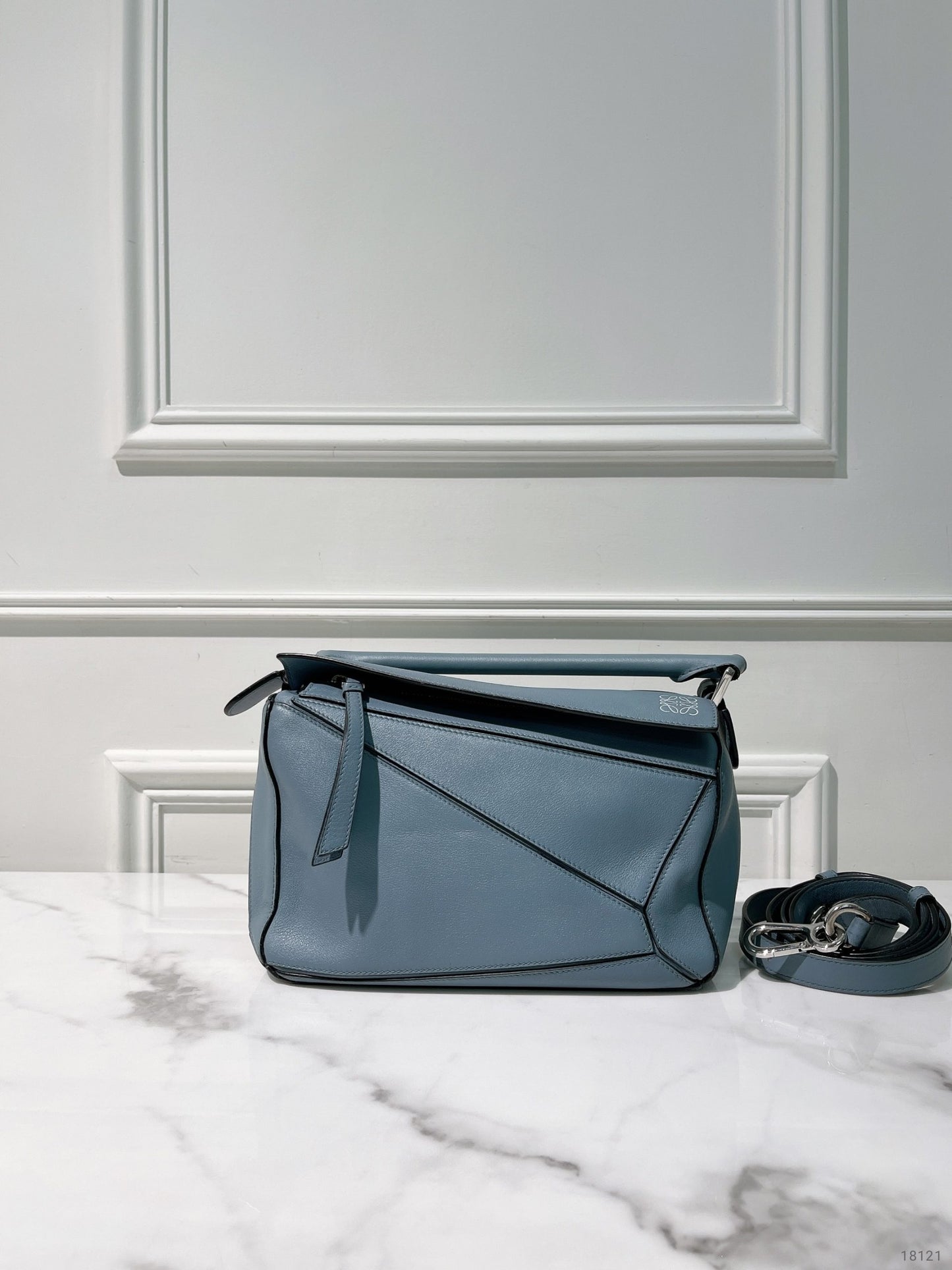 LOEWE SMALL PUZZLE BAG, Blue/Silver
