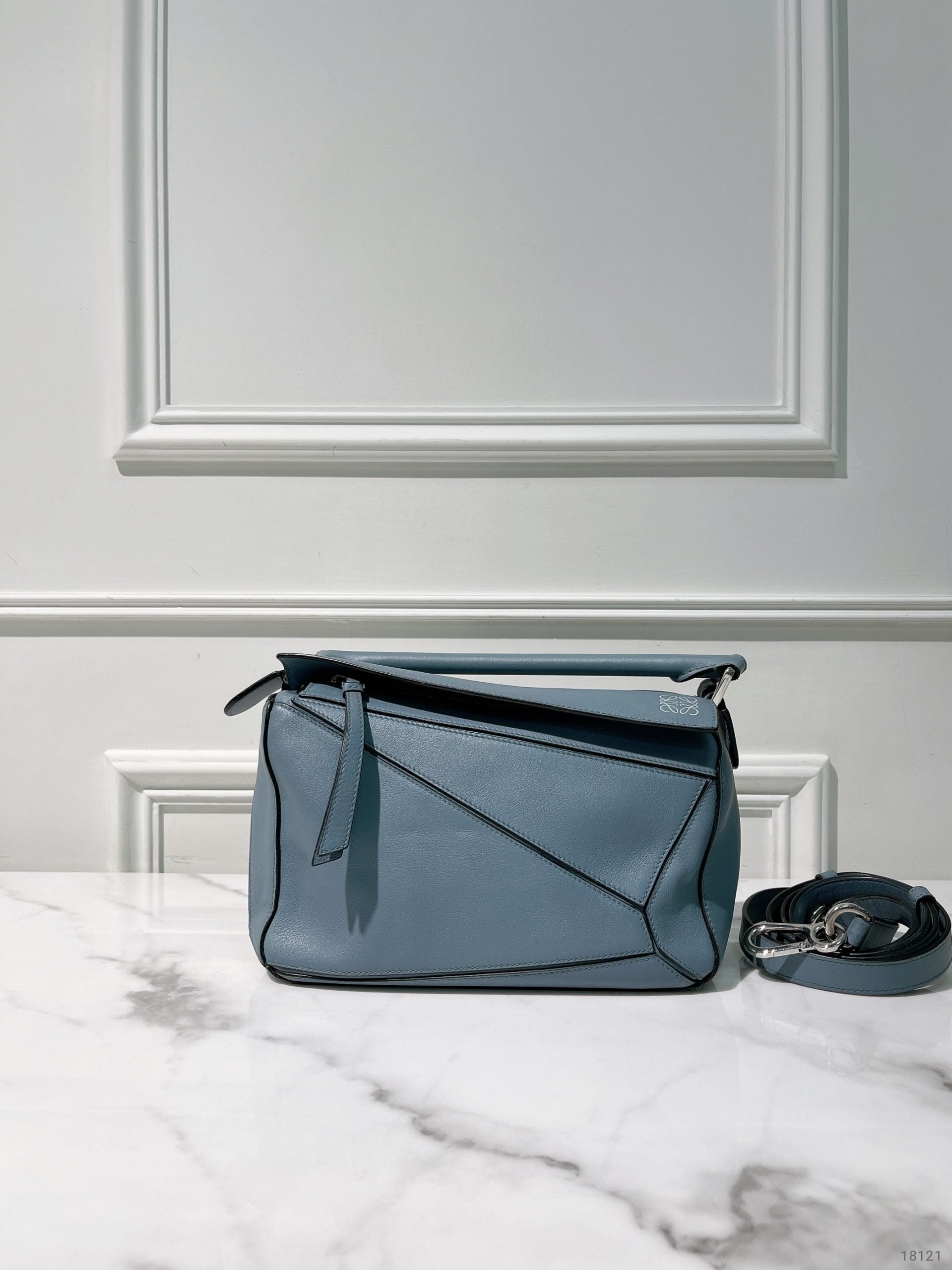 LOEWE SMALL PUZZLE BAG, Blue/Silver