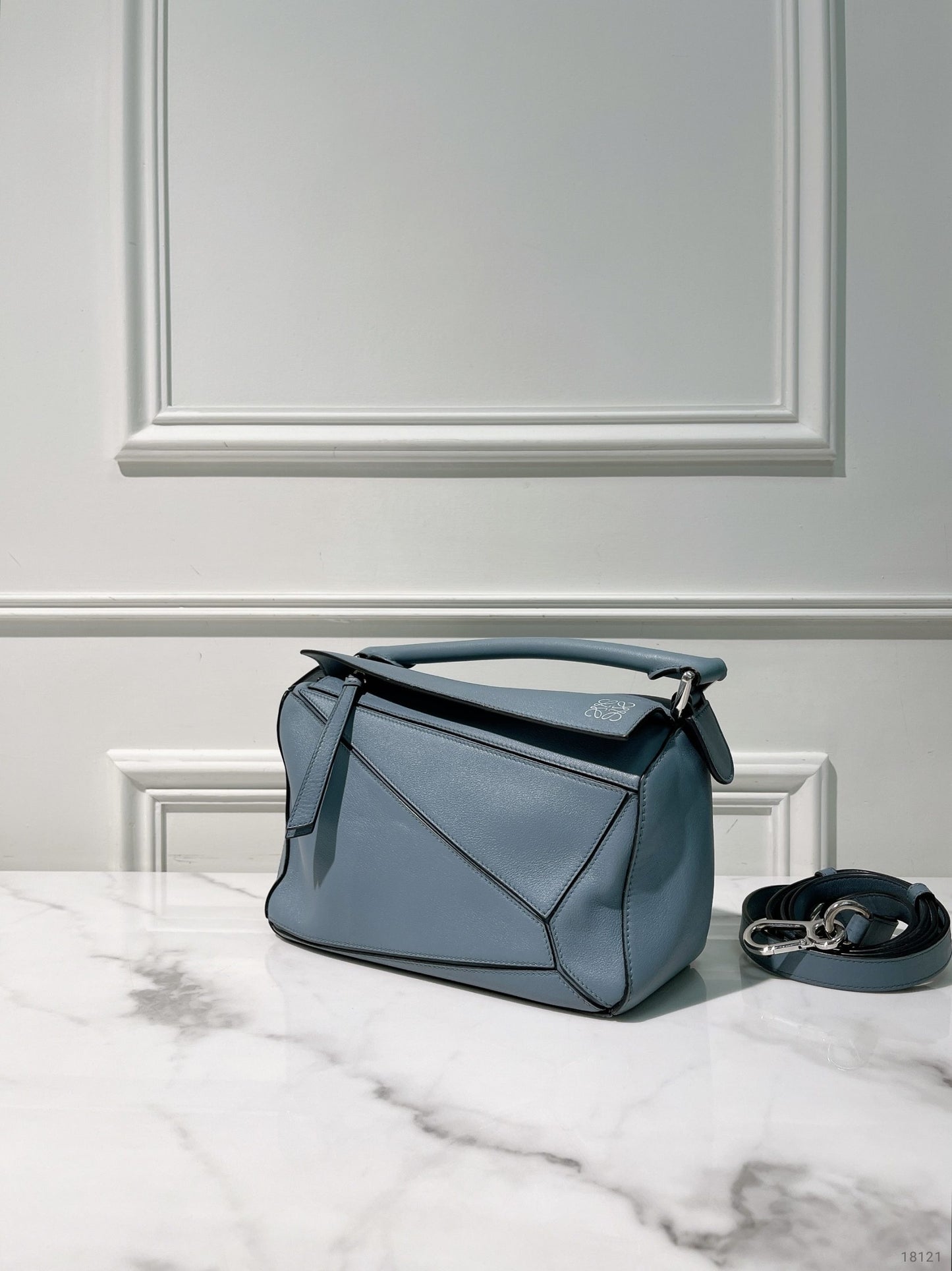 LOEWE SMALL PUZZLE BAG, Blue/Silver
