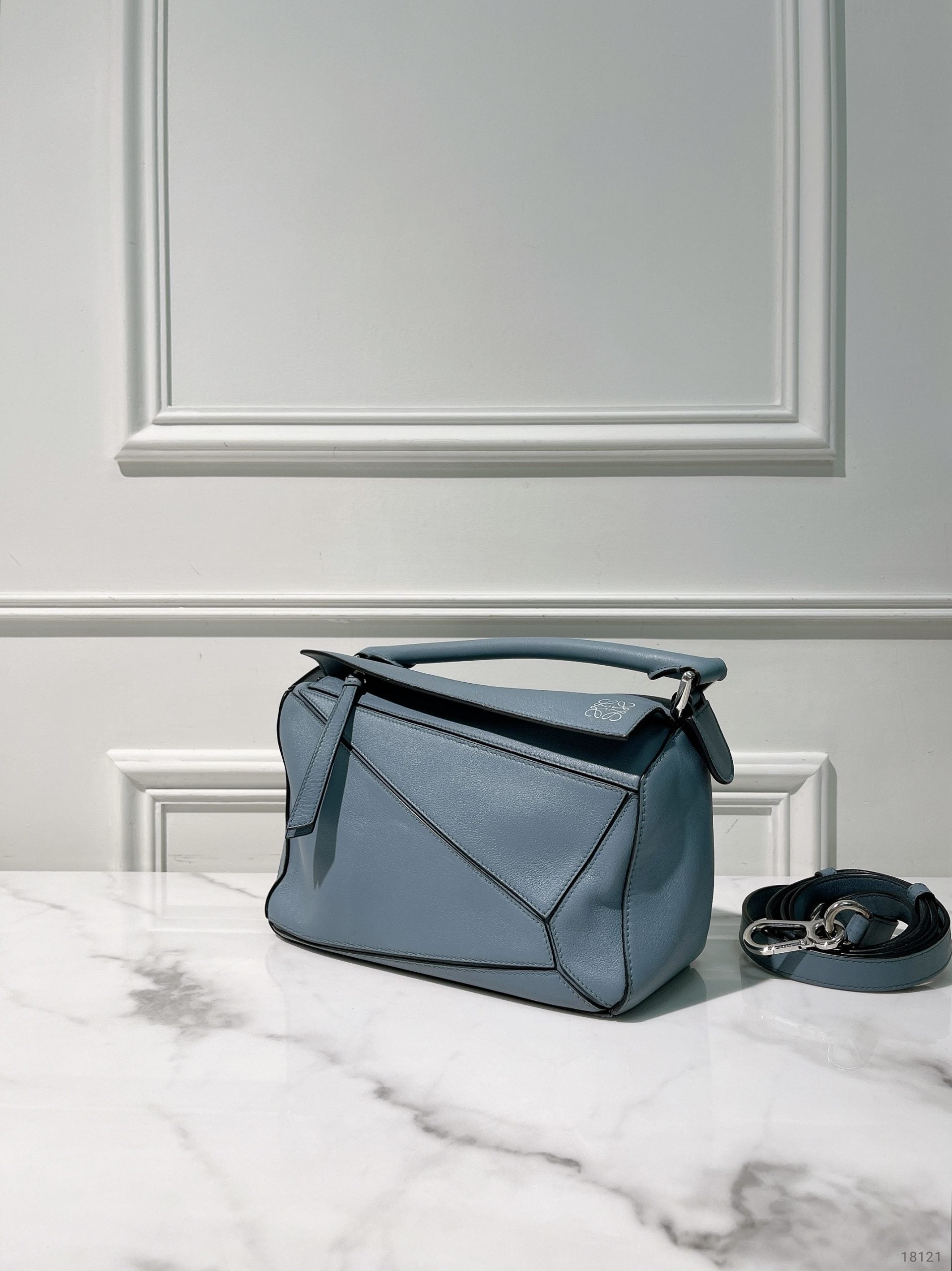 LOEWE SMALL PUZZLE BAG, Blue/Silver