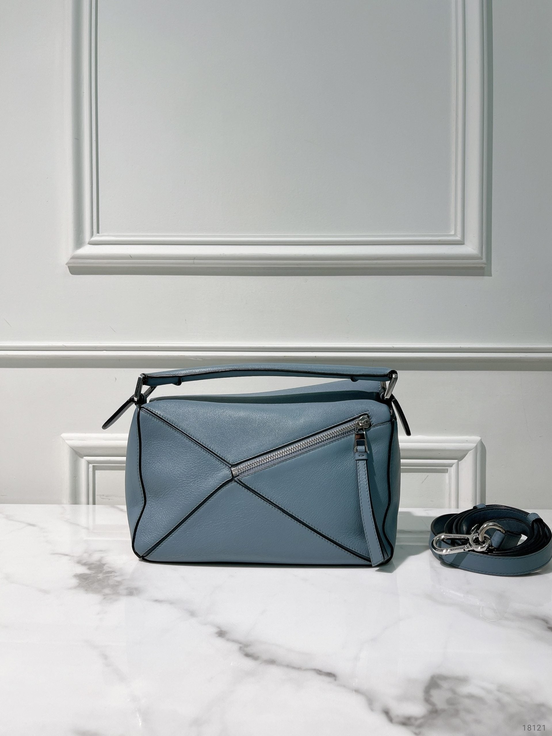 LOEWE SMALL PUZZLE BAG, Blue/Silver