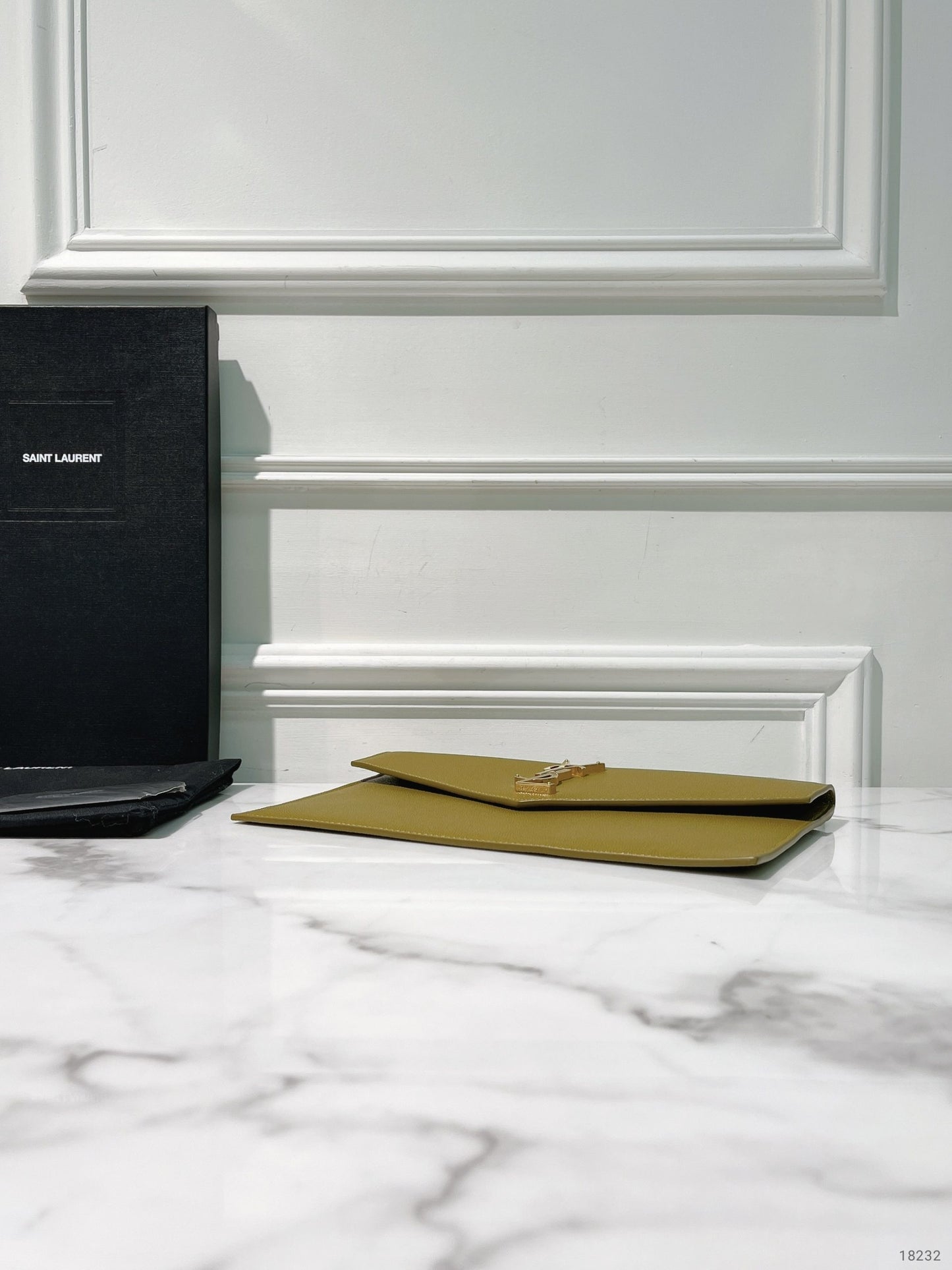 YSL UPTOWN POUCH IN GRAIN, Olive Drab