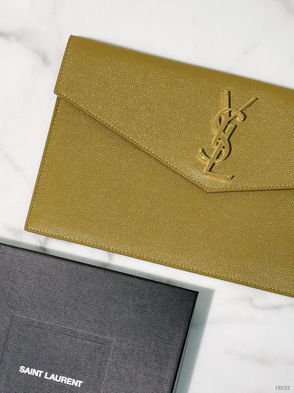 YSL UPTOWN POUCH IN GRAIN, Olive Drab
