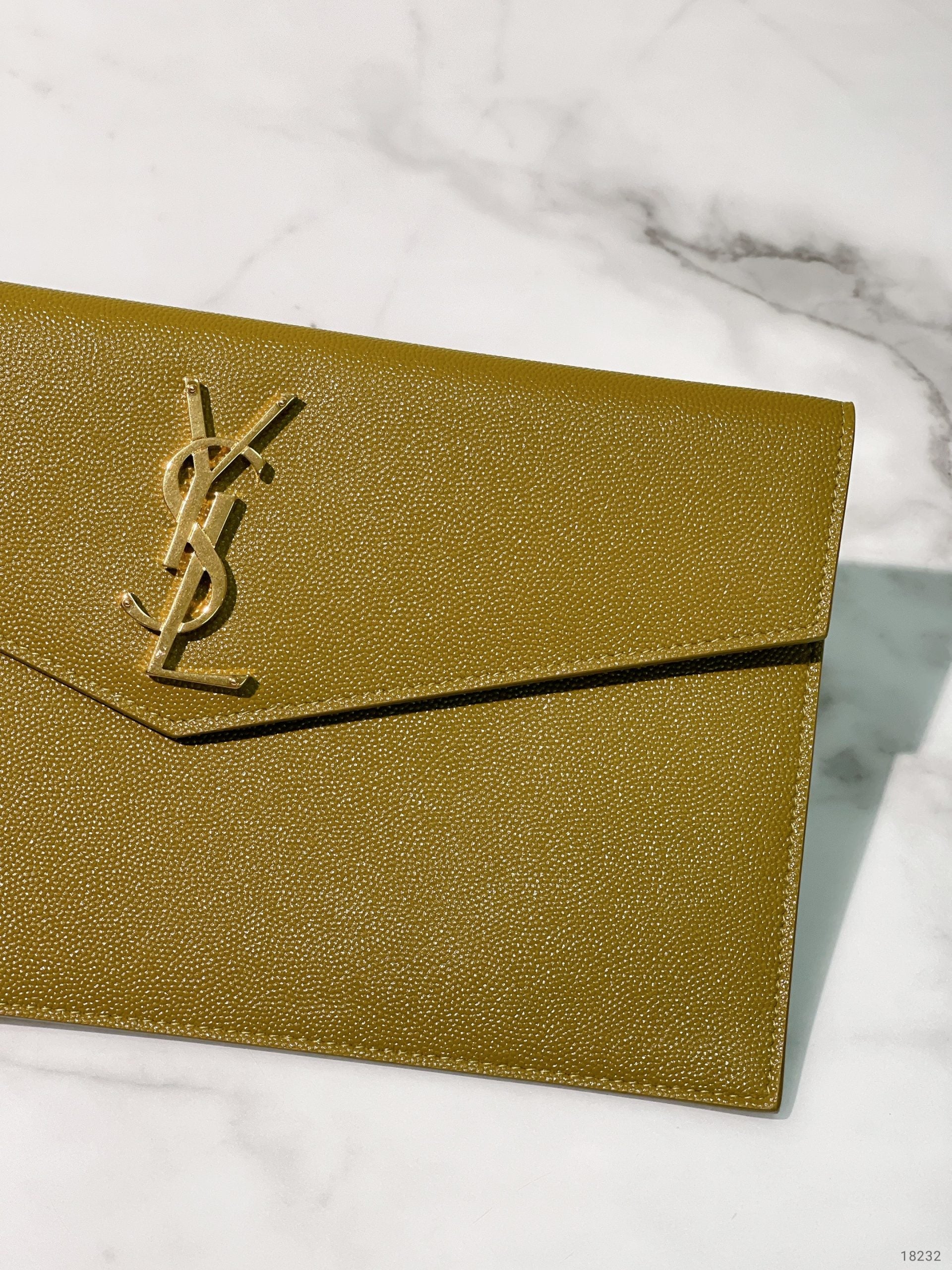 YSL UPTOWN POUCH IN GRAIN, Olive Drab