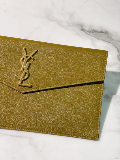 YSL UPTOWN POUCH IN GRAIN, Olive Drab