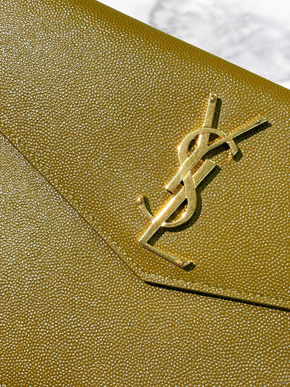 YSL UPTOWN POUCH IN GRAIN, Olive Drab