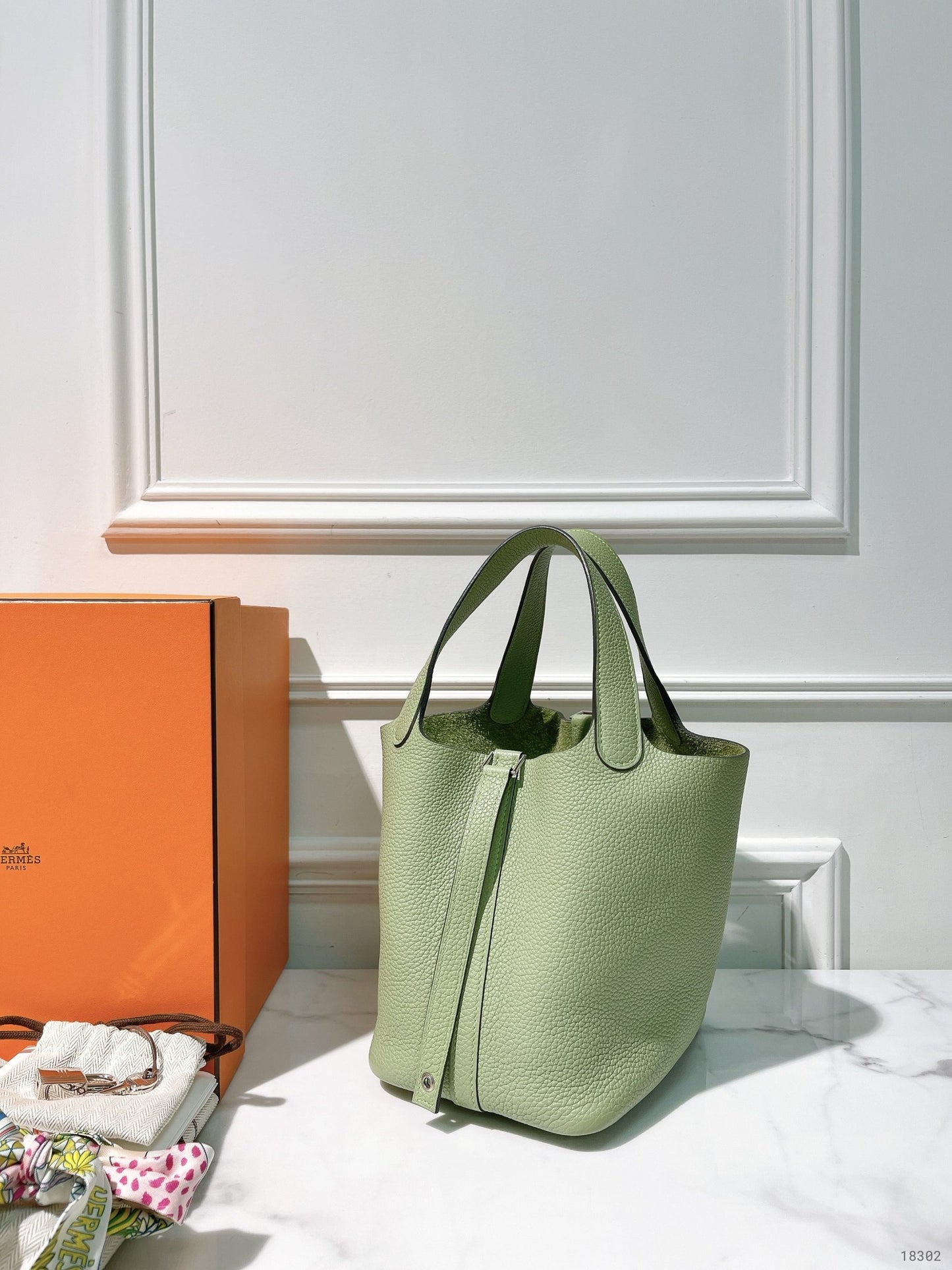 HERMES PICOTIN LOCK 18, Vert Criquet/Silver