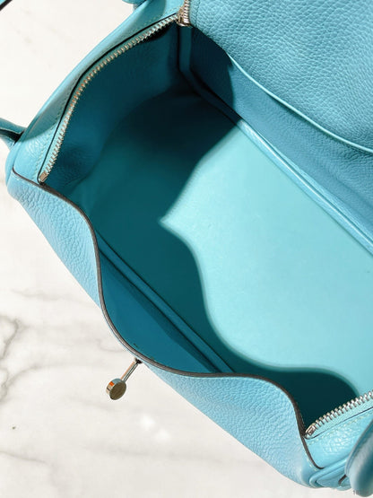 HERMES LINDY 30, Bleu Celeste/Silver