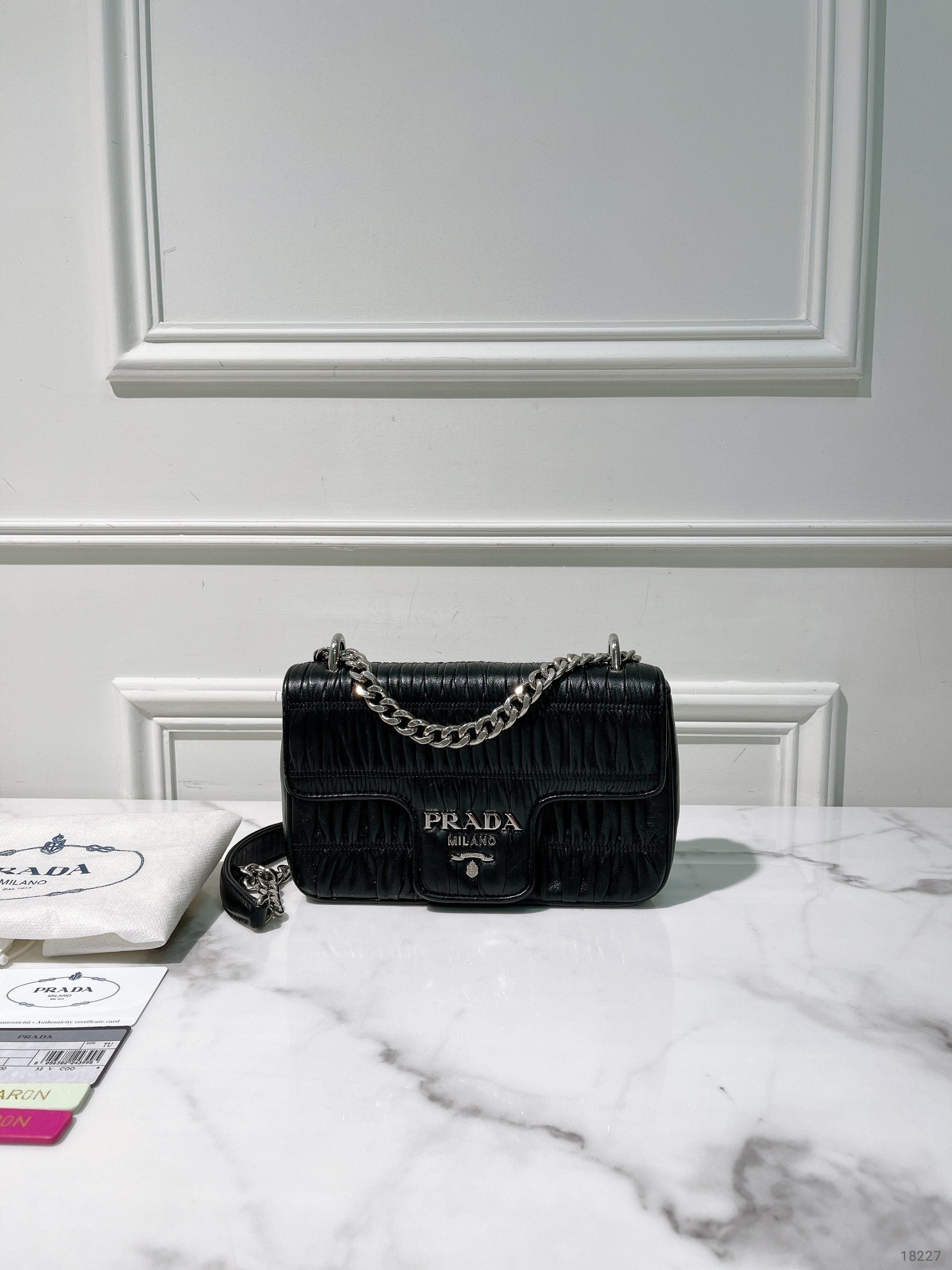 PRADA SHOULDER BAG, Black/Silver