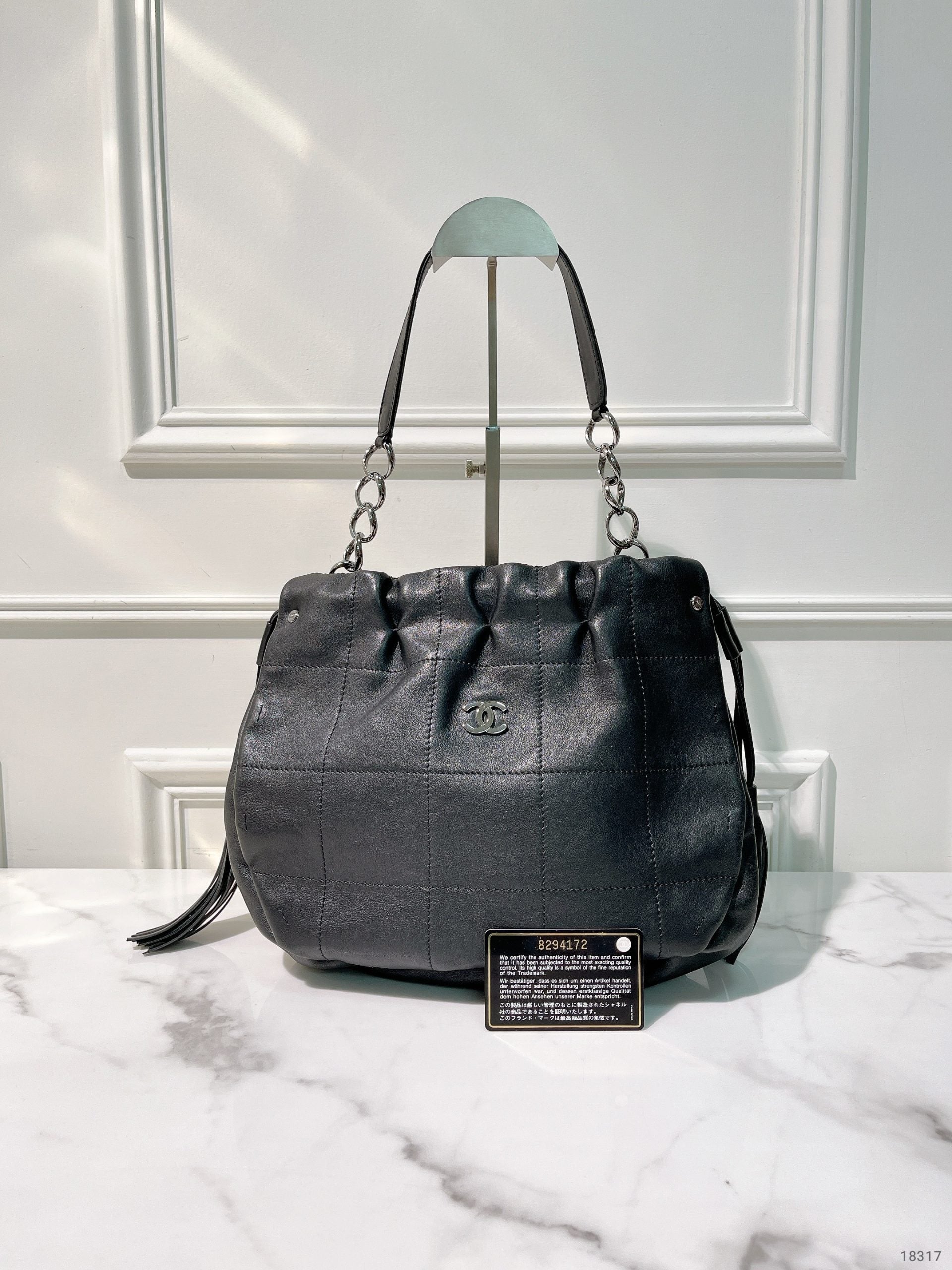 CHANEL VINTAGE BUCKET BAG, Black/Silver