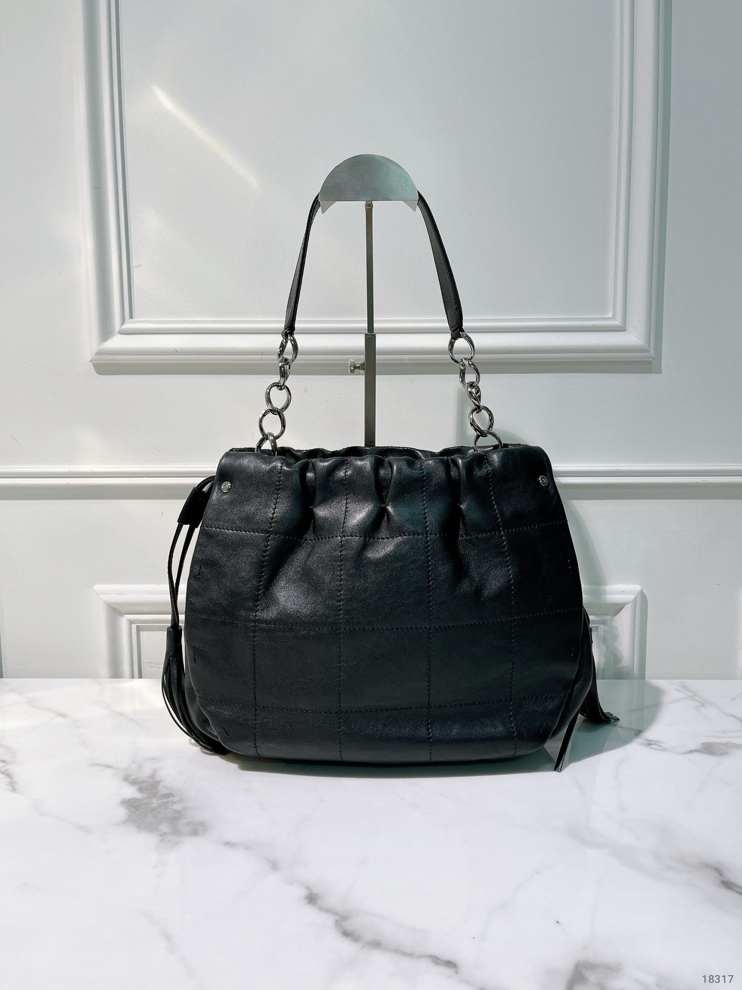 CHANEL VINTAGE BUCKET BAG, Black/Silver
