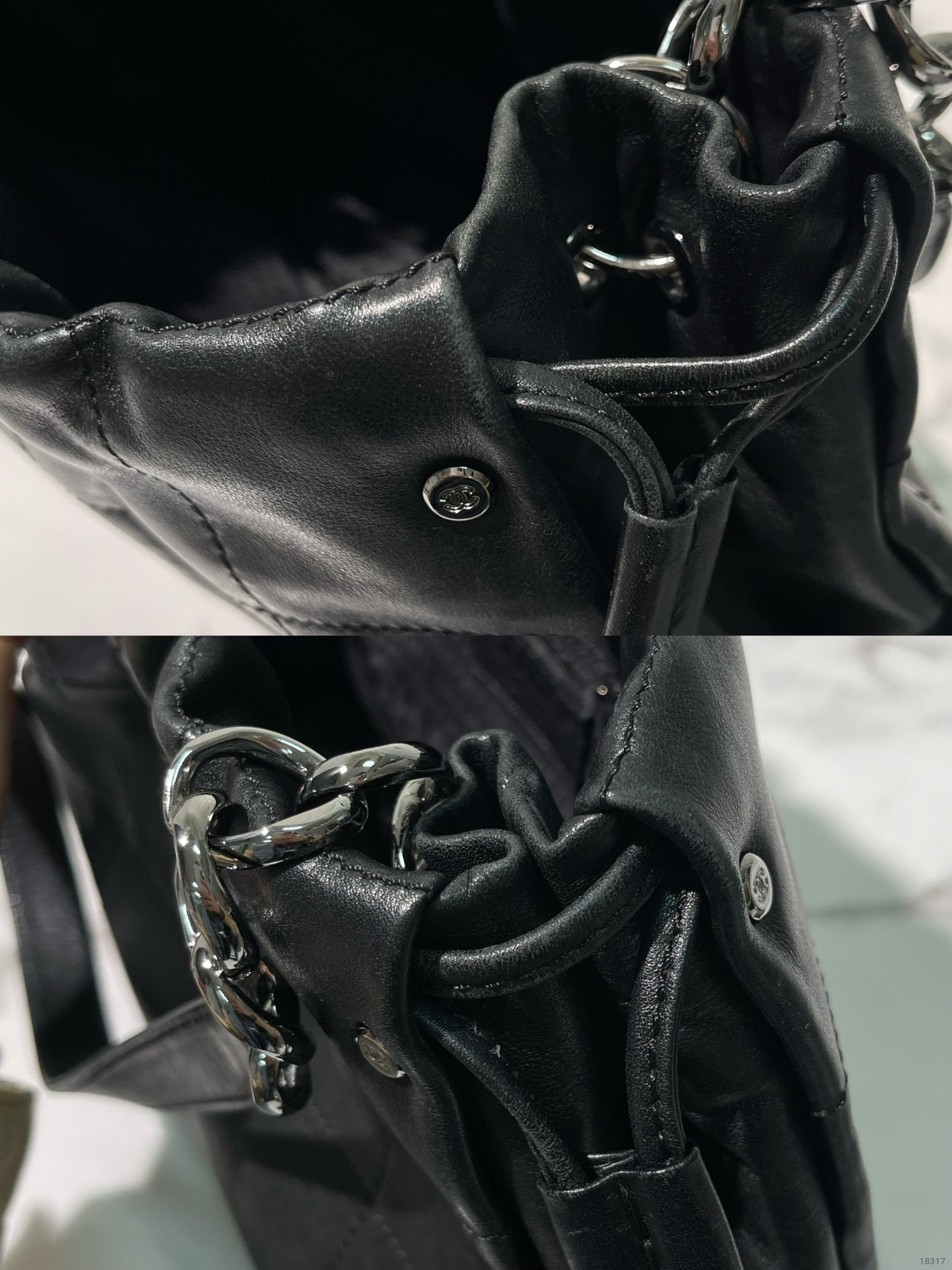 CHANEL VINTAGE BUCKET BAG, Black/Silver